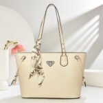 Elegant PU Leather Tote Handbag with Scarf Accent - Image 3
