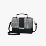 Structured Plaid & PU Leather Crossbody Handbag - Image 2