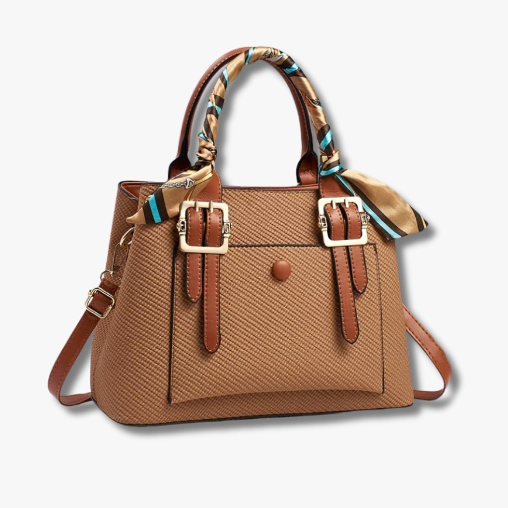 2-10-1.jpg Elegant PU Leather Handbag with Scarf Handle & Buckle Design - Image 1