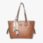 Elegant PU Leather Tote Handbag with Scarf Accent