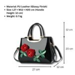 Elegant Glossy PU Leather Handbag with 3D Rose Flower Design - Image 6