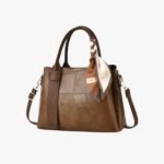 Artisan Patchwork Tote with Silk Scarf Accent - Versatile Shoulder Bag - Image 2