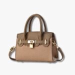 Trendy PU Leather Handbag with Golden Lock Design