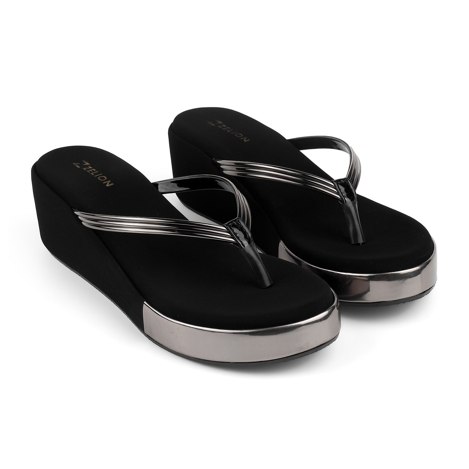 263-0036-PEWTER-4-1.jpg Zelion | Women Pewter & Rose Gold-Toned Wedge Sandals - Image 1