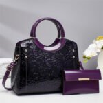 Elegant Embossed PU Leather Handbag with Matching Clutch - Image 2