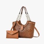 Chic White Croc-Embossed Handbag Set