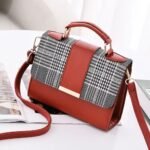 Structured Plaid & PU Leather Crossbody Handbag