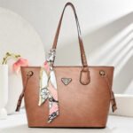 Elegant PU Leather Tote Handbag with Scarf Accent - Image 2