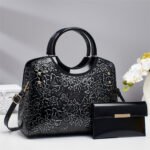 Elegant Embossed PU Leather Handbag with Matching Clutch - Image 3