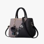 The Floral Embellishment Satchel - Top-Handle Tote with Pom Charm - Image 2