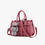 Charming Weave Detail Shoulder Bag with Teddy Charm - Stylish Crossbody Tote