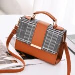Structured Plaid & PU Leather Crossbody Handbag - Image 3