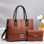 Stylish PU Leather Tote Handbag with Matching Clutch - Image 4