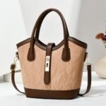Chic Two-Tone Bucket Tote Bag - Image 3