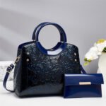 Elegant Embossed PU Leather Handbag with Matching Clutch - Image 4