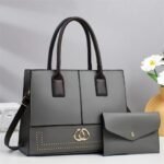 Stylish PU Leather Tote Handbag with Matching Clutch - Image 5