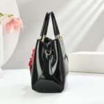 Elegant Glossy PU Leather Handbag with 3D Rose Flower Design - Image 4