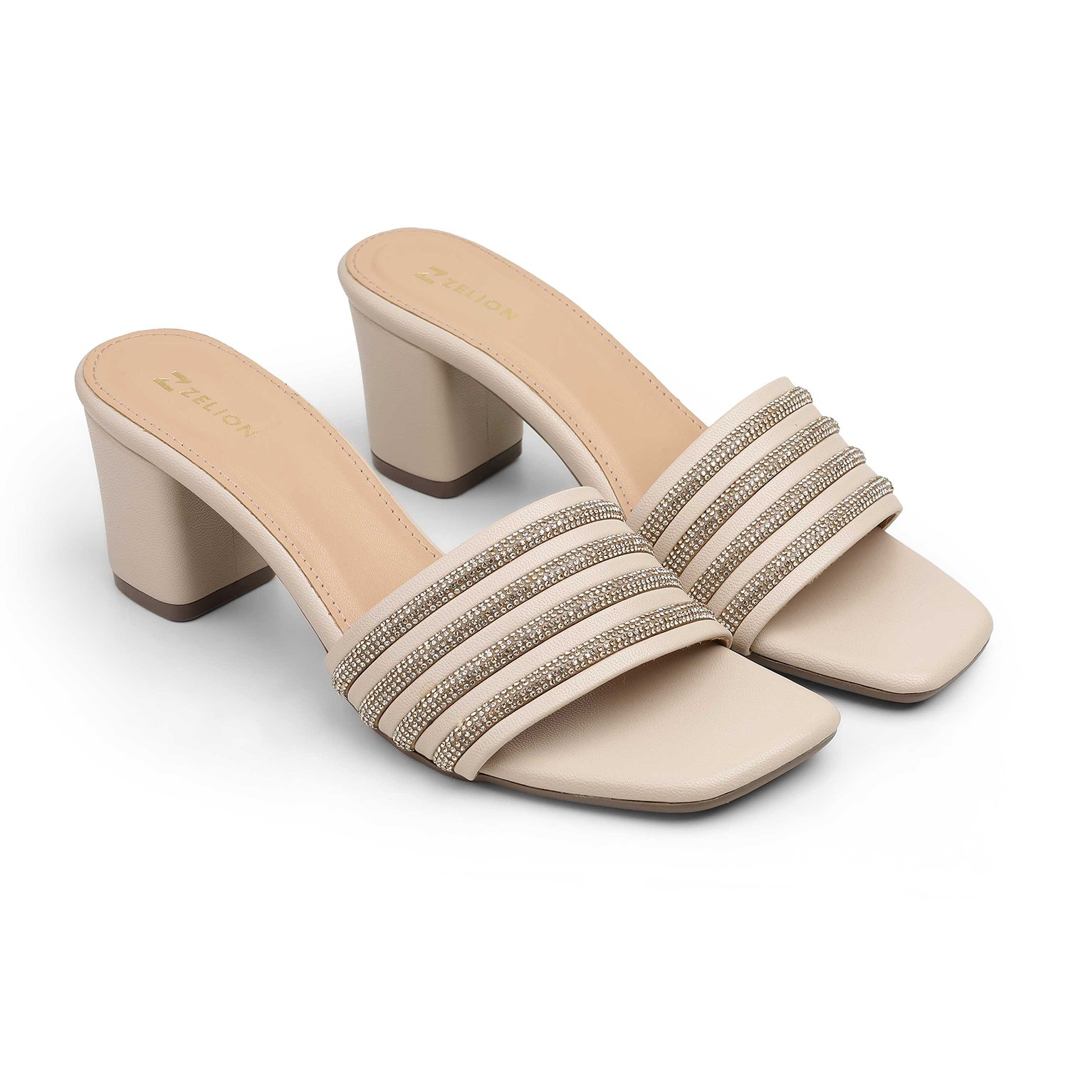 IMG_2243-1.jpg Zelion | Women’s Square-Toe Glitter Strap Block-Heel Slides - Image 1