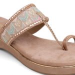 Zelion | Women Beige Ethnic Kolhapuri Wedges with Embroidery - Image 3